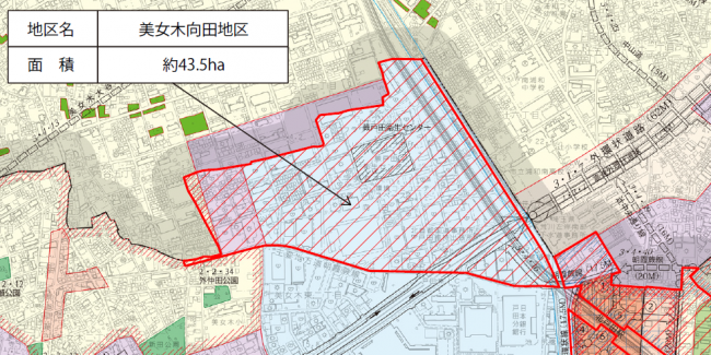 美女木向田地区の位置図