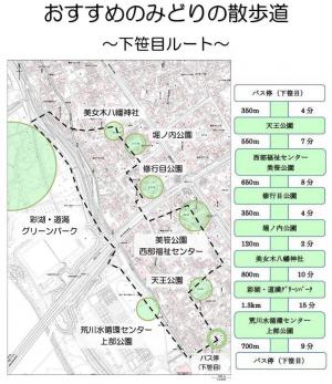 おすすめのみどりの散歩道（下笹目ルート）の地図