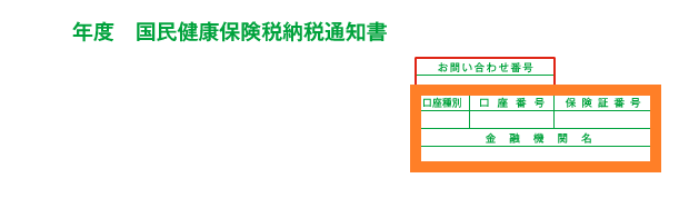 口座情報の記載位置（通知書1枚目右上）