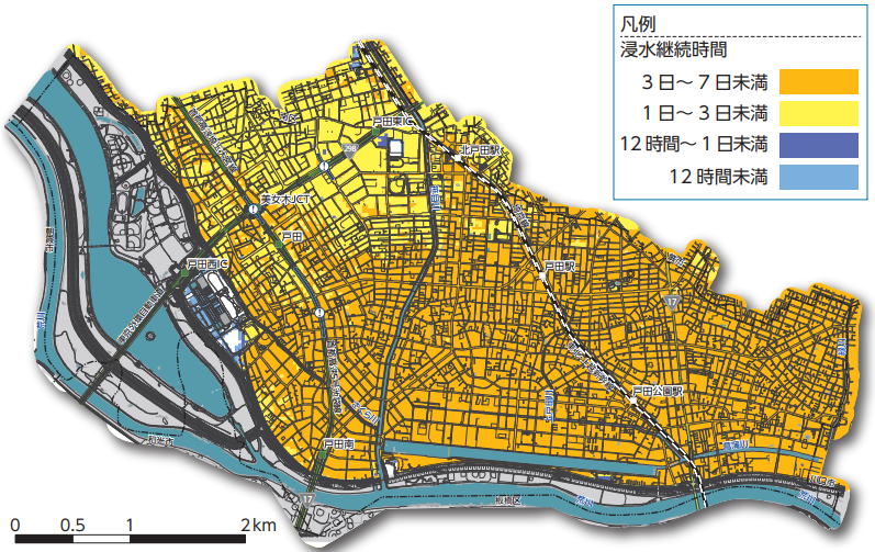 荒川の浸水継続時間