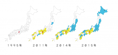 セアカゴケグモの分布拡大の様子