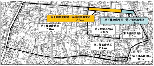 　新曽中央地区内における高さの最高限度の図