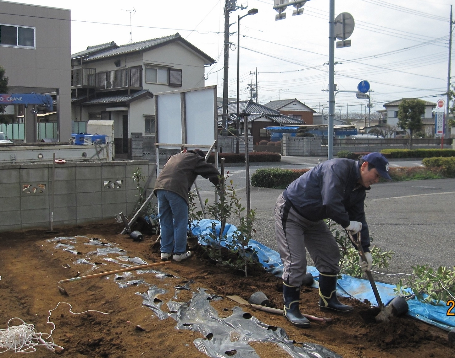 植樹する家族の写真